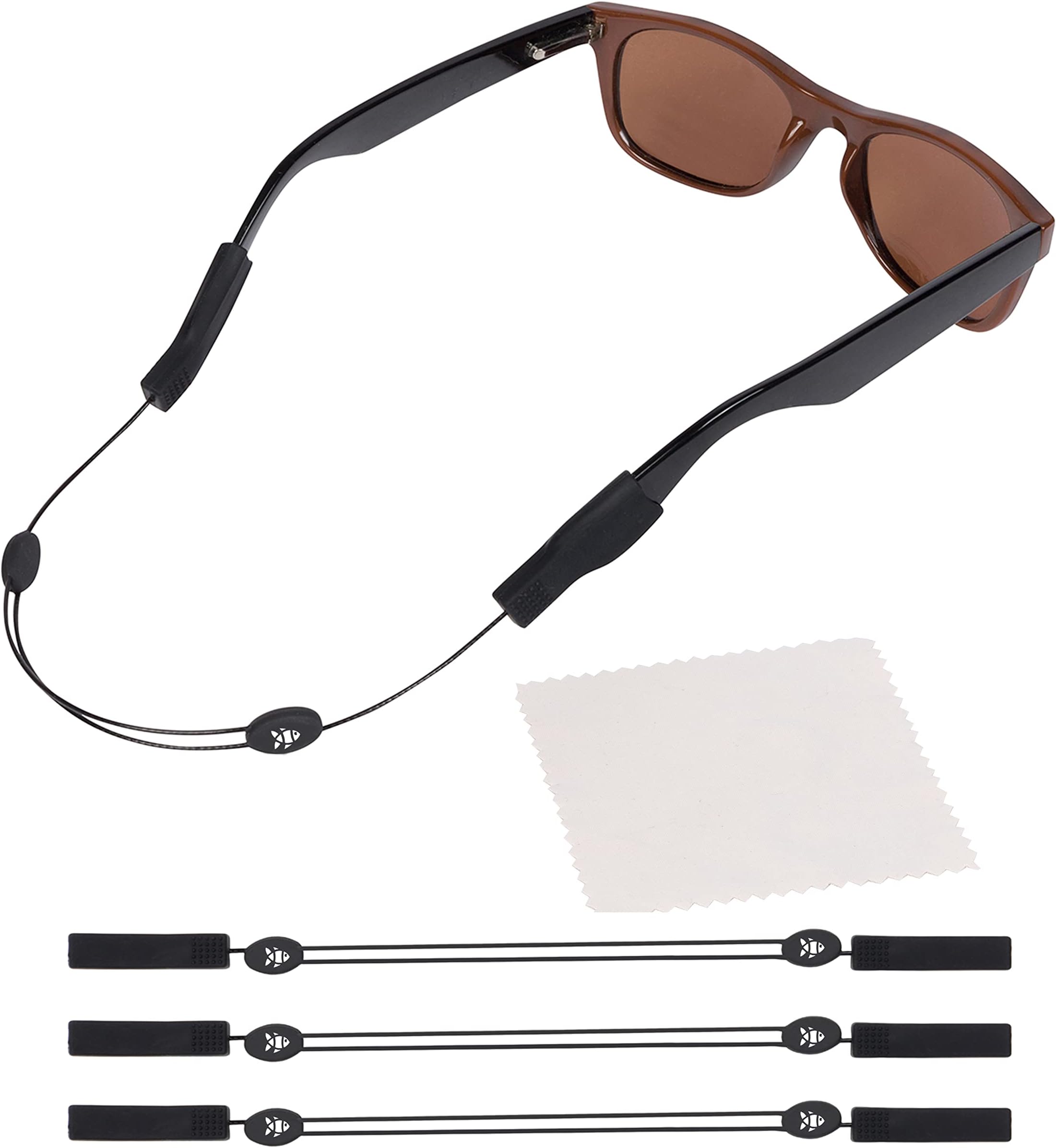 SidelinxAdjustable Eyeglass Strap (Fish Style) - No Tail Sunglass Strap - Eyewear String Holder - With Bonus Glasses Cleaning Cloth