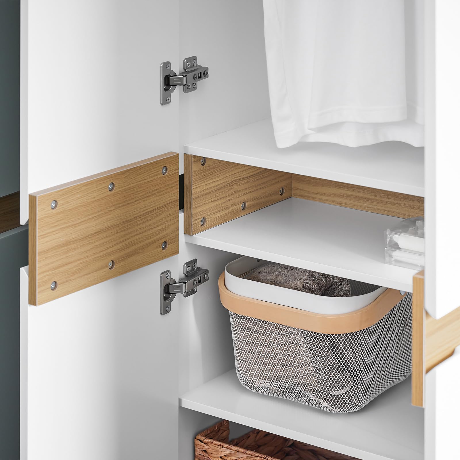 SoBuy Armadio Guardaroba Salvaspazio 2 Ante – Scarpiera Alta Ingresso con Appendiabiti e Ripiani – Mobile Multiuso per Cameretta, Camera da Letto – Bianco 61x30x192cm – KSB01-W