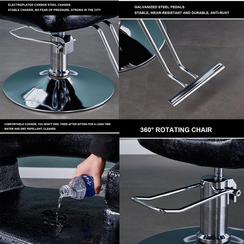 Silla de peluquería Silla de salón para peluquería,Silla de peluquero clásica con giro de 360 grados | Sillón de cuero ajustable en altura para spa de belleza para peluquería, tienda de tatuajes, L