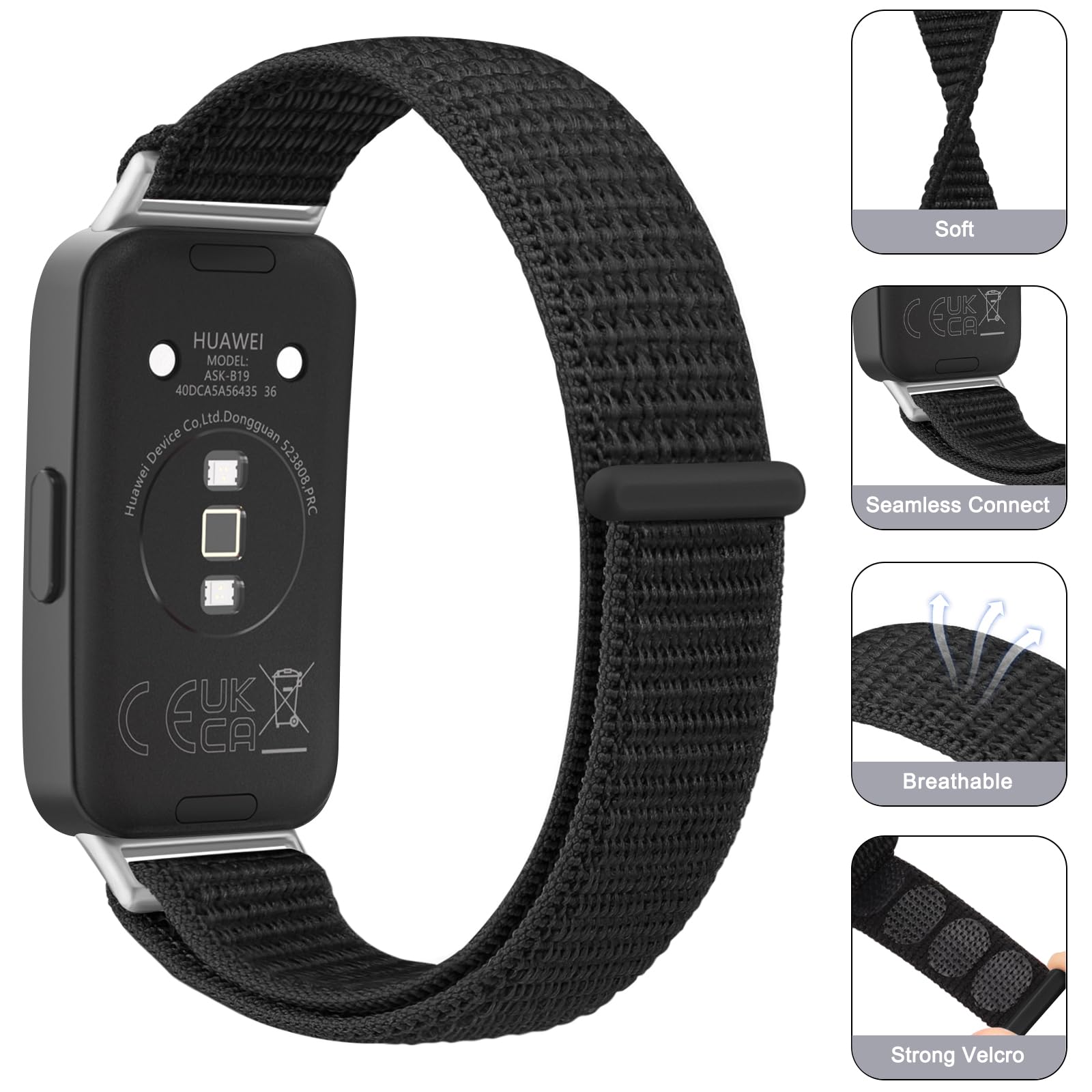 Mugust Nylon-Armband Für Huawei Band 8/9/10 – Verstellbar, Dehnbar & Atmungsaktiv | Ersatzarmband In Schwarz