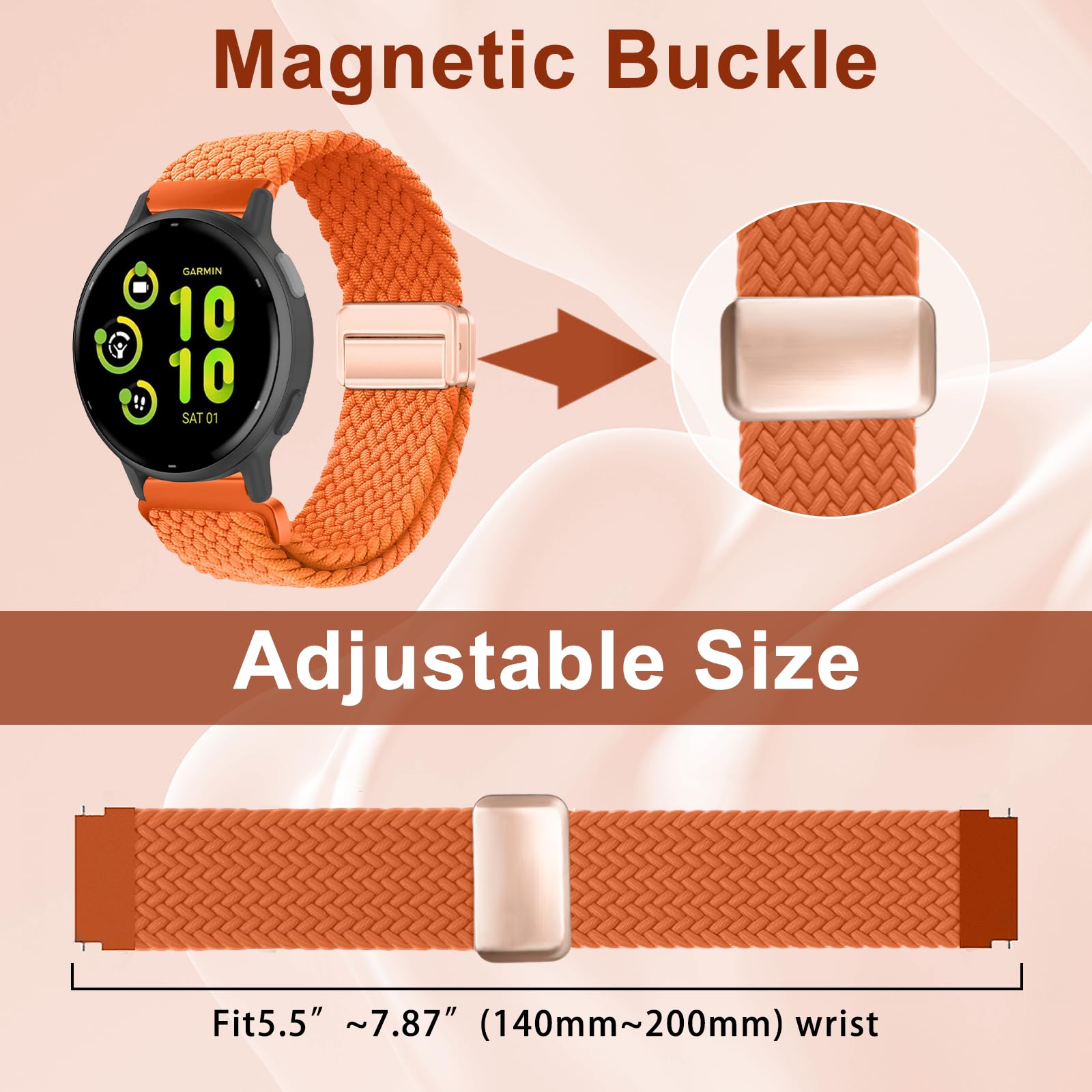 Cinturino In Nylon Intrecciato 20mm Per Garmin Vivoactive 5, Venu 2 Plus, Forerunner 245 E Molti Altri - Regolabile E Traspirante