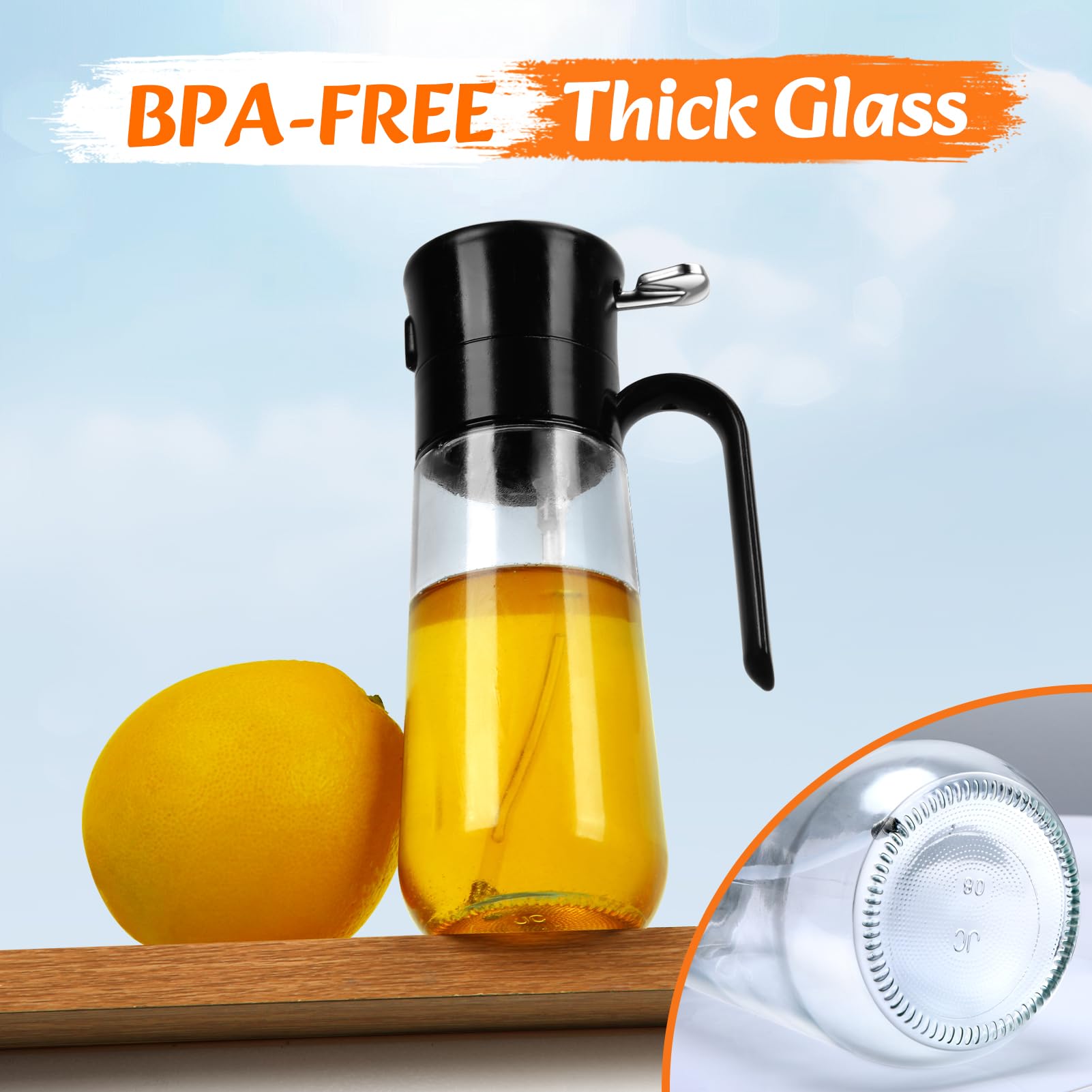 Spruzzino Per Olio In Vetro - Oliatore Con Spray Fine E Filtro Anti-Ostruzione - Per Friggitrice Ad Aria E Cucina Sana - 280 Ml