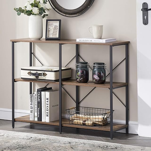 SHOCOKO Console Tables for Hallway, Rustic Sofa Table with Shelves Storage, Wood and Metal Entryway Table for Living Room, Vintage Brown 100cm