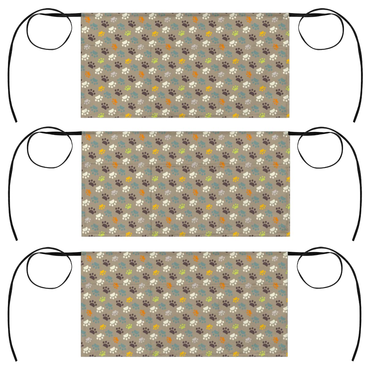 bisibuy 3 Pack Server Aprons with 3 Pockets, Pet Paw Adorable Waitress Waiter Wasit Apron for Women Men Restaurant Bistro Cafe Bars Half Aprons Waitress Server Accessories