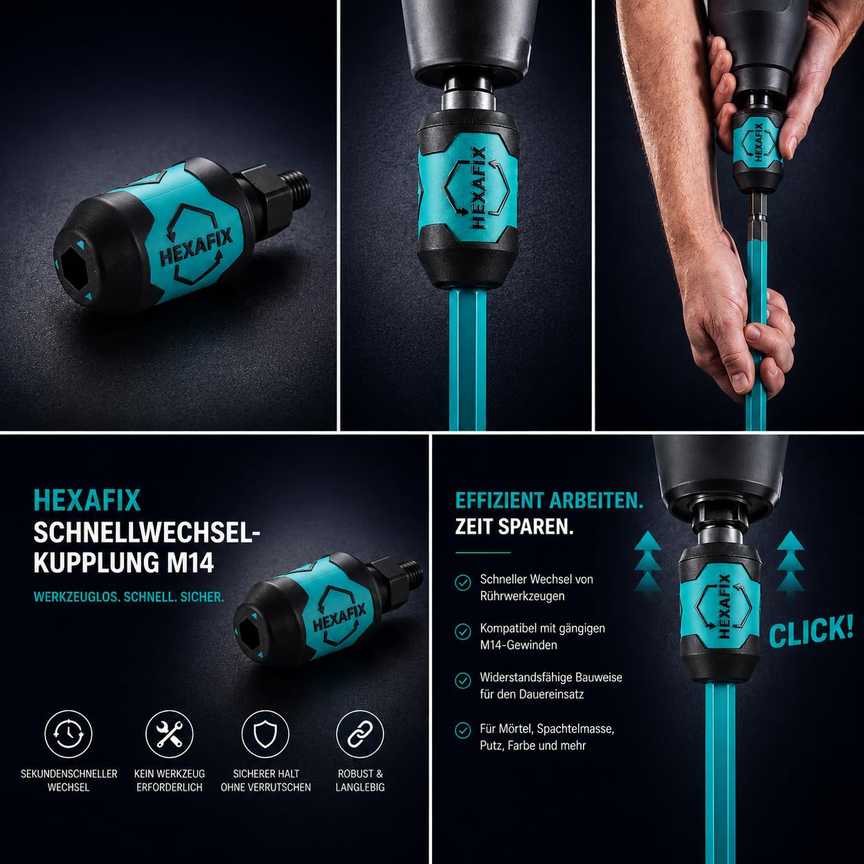 Karl Dahm HEXAFIX Schnellwechselkupplung M14, Werkzeugloser Wechsel, Kompatibel mit M14-Gewinden, Robust & Langlebig 11900