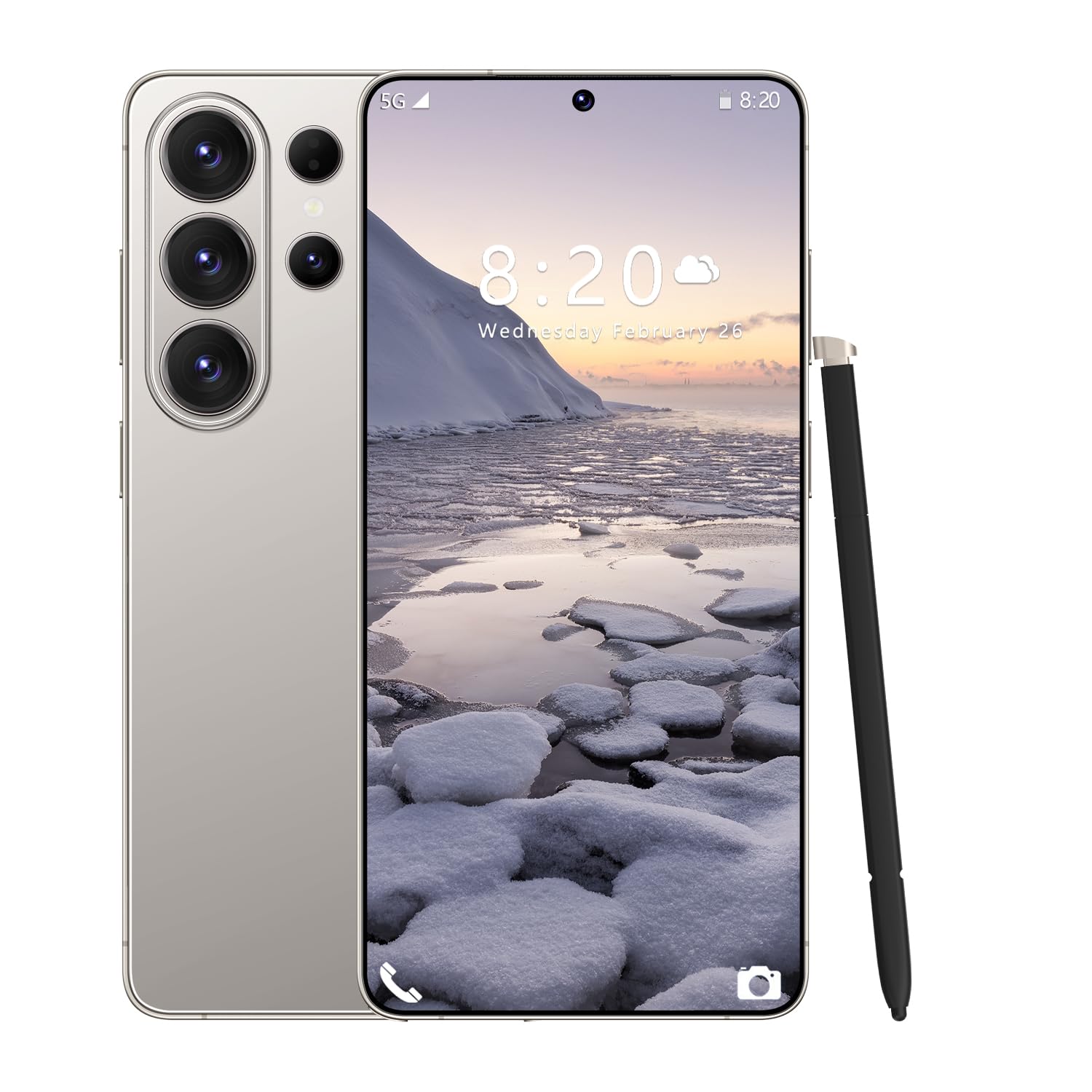 ULUCAN Smartphone intelligente per S26 Ultra con penna integrata, schermo ad alta definizione da 7,3", tripla fotocamera da 72MP/108MP, 16GB RAM e 1TB ROM. Cellulari sbloccati per bambini,Gray-1TB