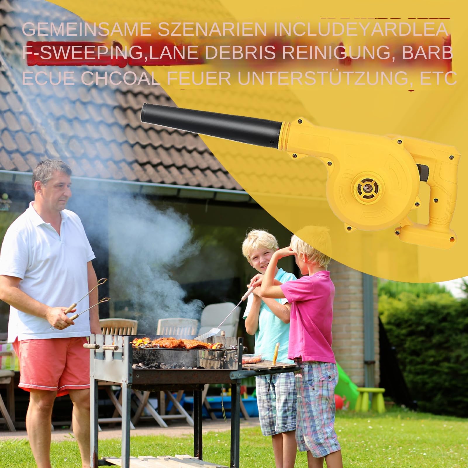 Ventilatore a batteria – Funzione Turbo ventilatore | Ventilatore portatile per barbecue neve trattamento auto terrazza officina pulizia con accessori