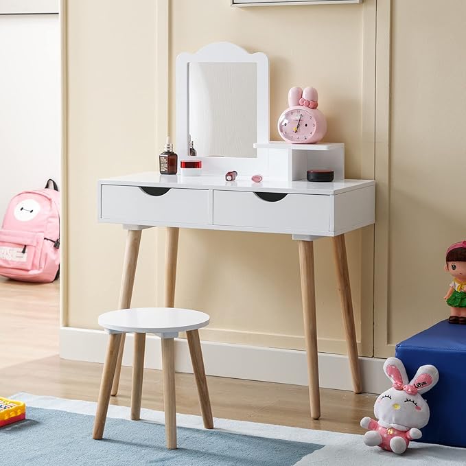 Wooden Makeup Toy Set UTEX Pretend Play Kids Vanity Set With