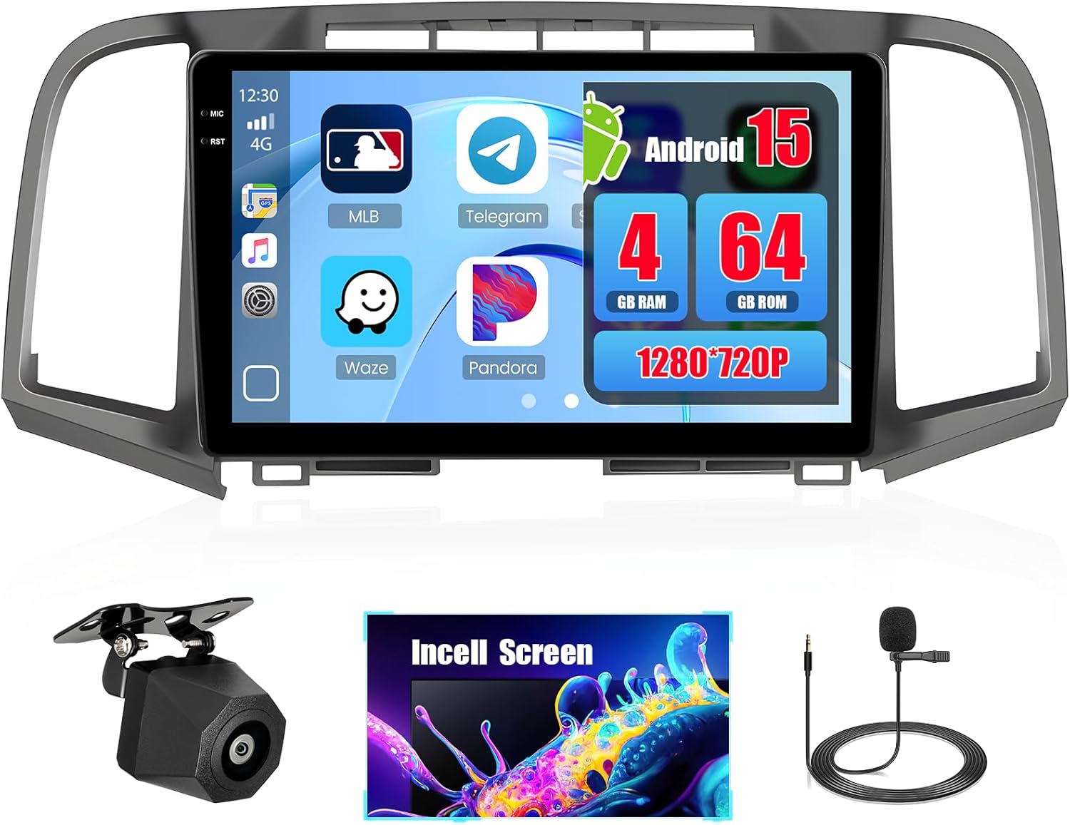 4+64GB Android 15 Car Radio for Toyota Venza 2008-2016 Wireless Carplay Android Auto, Realdio 9" in-Cell Touch Screen for Venza with WiFi Bluetooth5.0 GPS FM/RDS EQ SWC + Backup Camera MIC