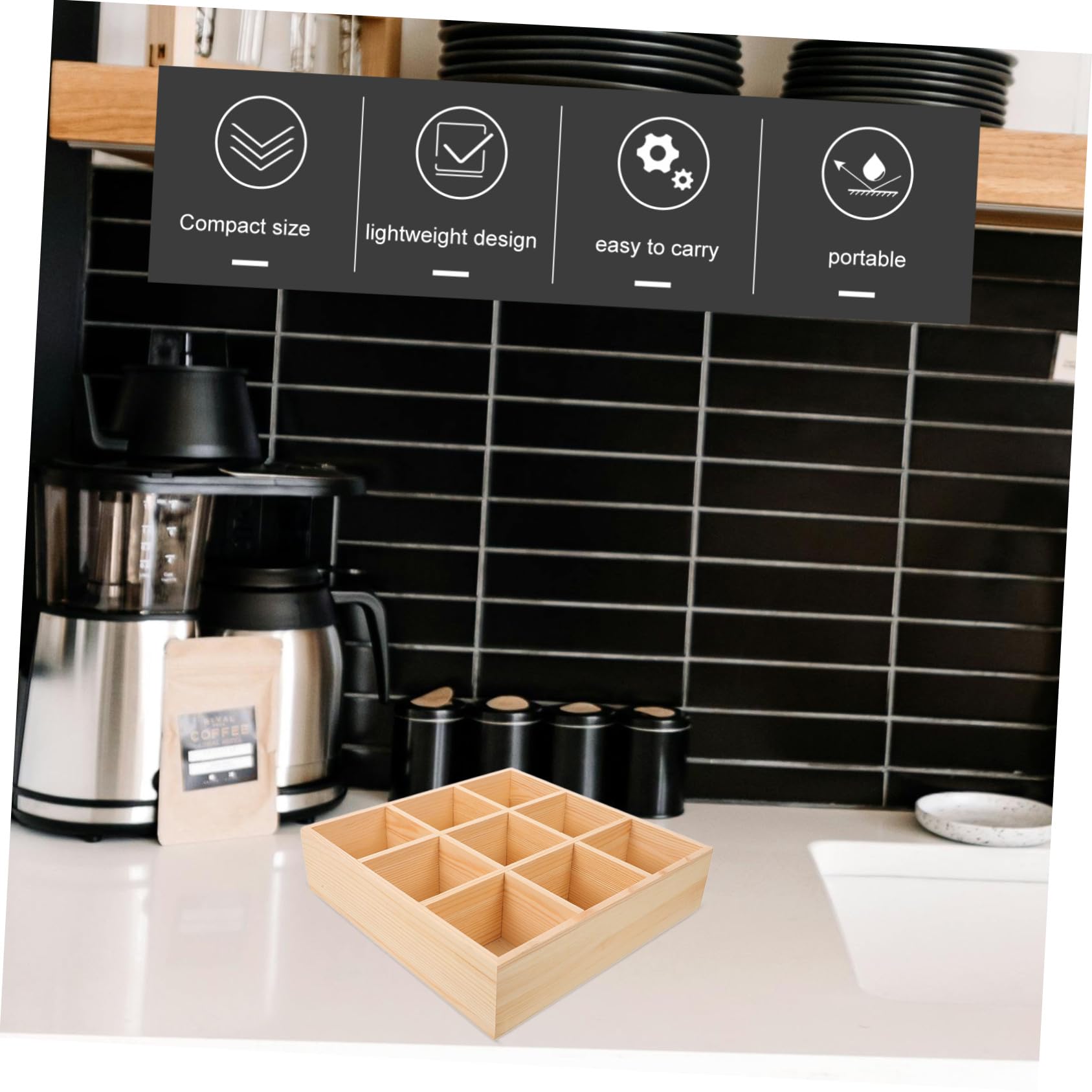 Alipis Organisateur en Bois Beige pour Sachets de Thé et Petits Accessoires, Boîte de Rangement Légère Compartiments, Cuisine et Îlot Cuisine