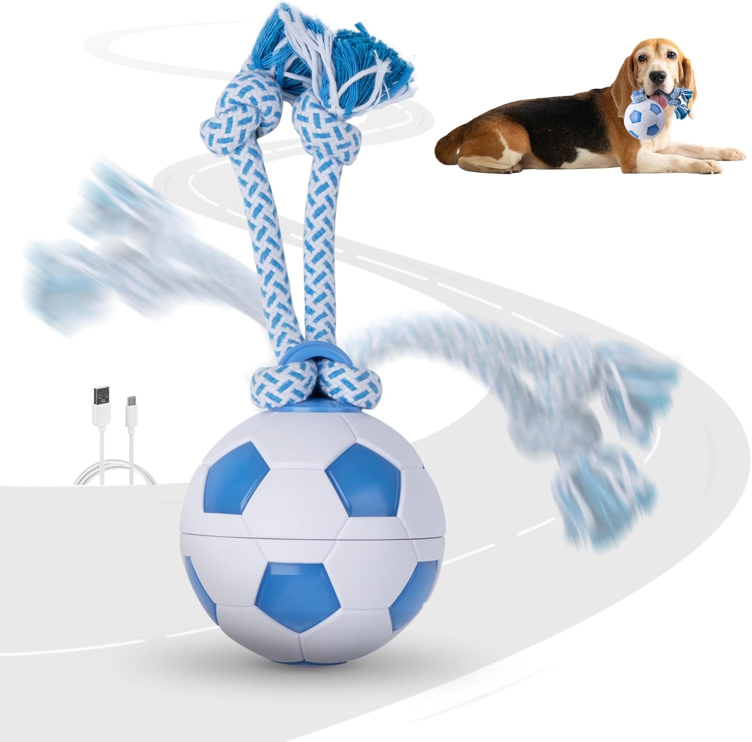 Pet Prime Interactive Dog Ball Toy with Rope,Rechargeable Automatic Rolling Ball with Motion Activated,3 Play Modes for Medium/Large Dogs, Self-Moving Toy to Keep Pets Busy and Entertained