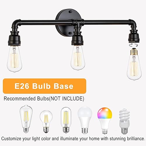 Miniatura 5 de LMSOD Lámpara de tocador de baño de 3 luces, lámpara industrial de pared de tubería de agua negra de granja