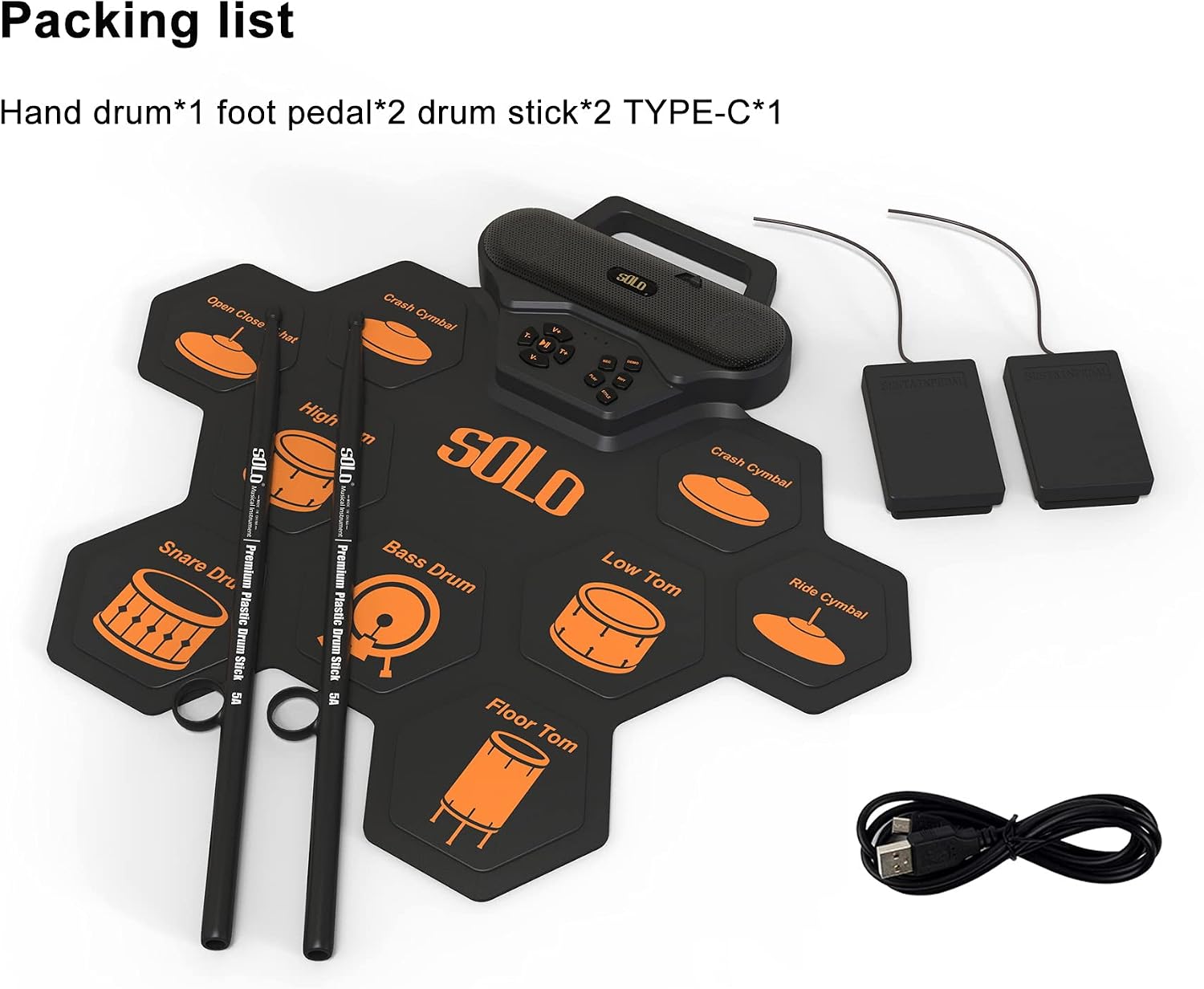 Electronic Drum Set Roll Up Practice Pad Drum Kit Portable Silicone with Headphone Jack Built-in Speaker Pedal Desktop Drum Gift