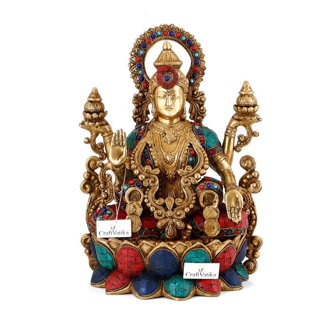 Estatua de Lakshmi de latón para decorar el salón y atraer buena suerte