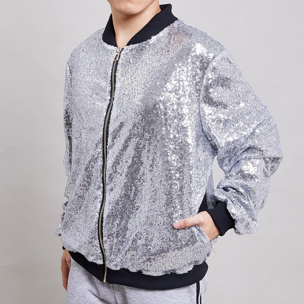 YIYI Sequin Mens Jacket Bomber Sparkly Varsity Glitter Jacket Lightweight Party Outwear Coat Birthday Holiday Clothes - Image 4