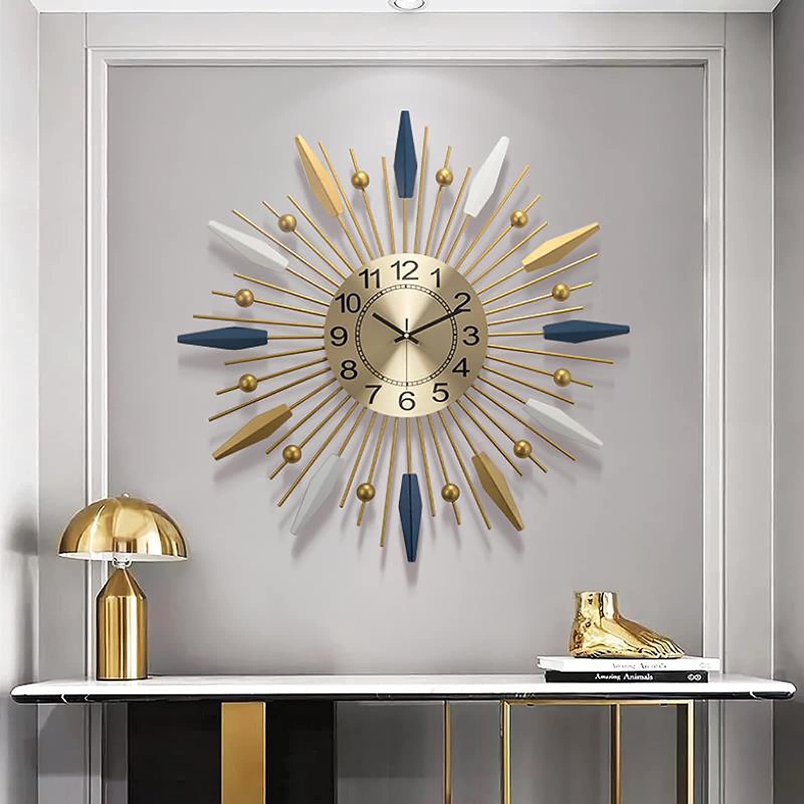 Grande décoration starburst horloge murale ronde en métal forgé haut de gamme finition artisanale