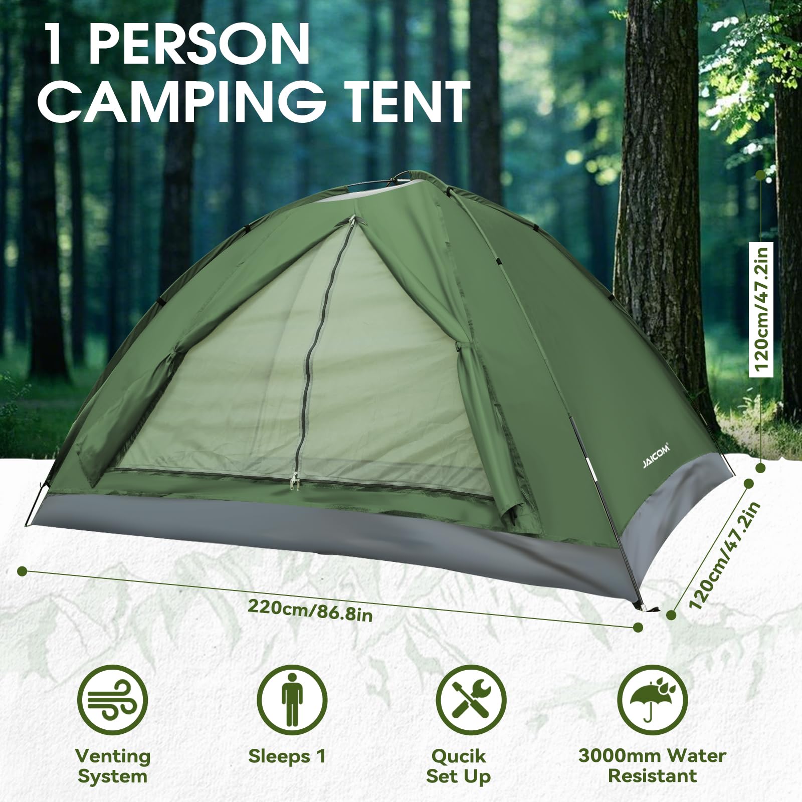 JAICOM 1 Person Camping Tent - Lightweight Backpacking Tent, Waterproof Windproof Easy Setup Hiking Tent, Suitable for Outdoor, Family, Camping, Hunting, Mountaineering Travel