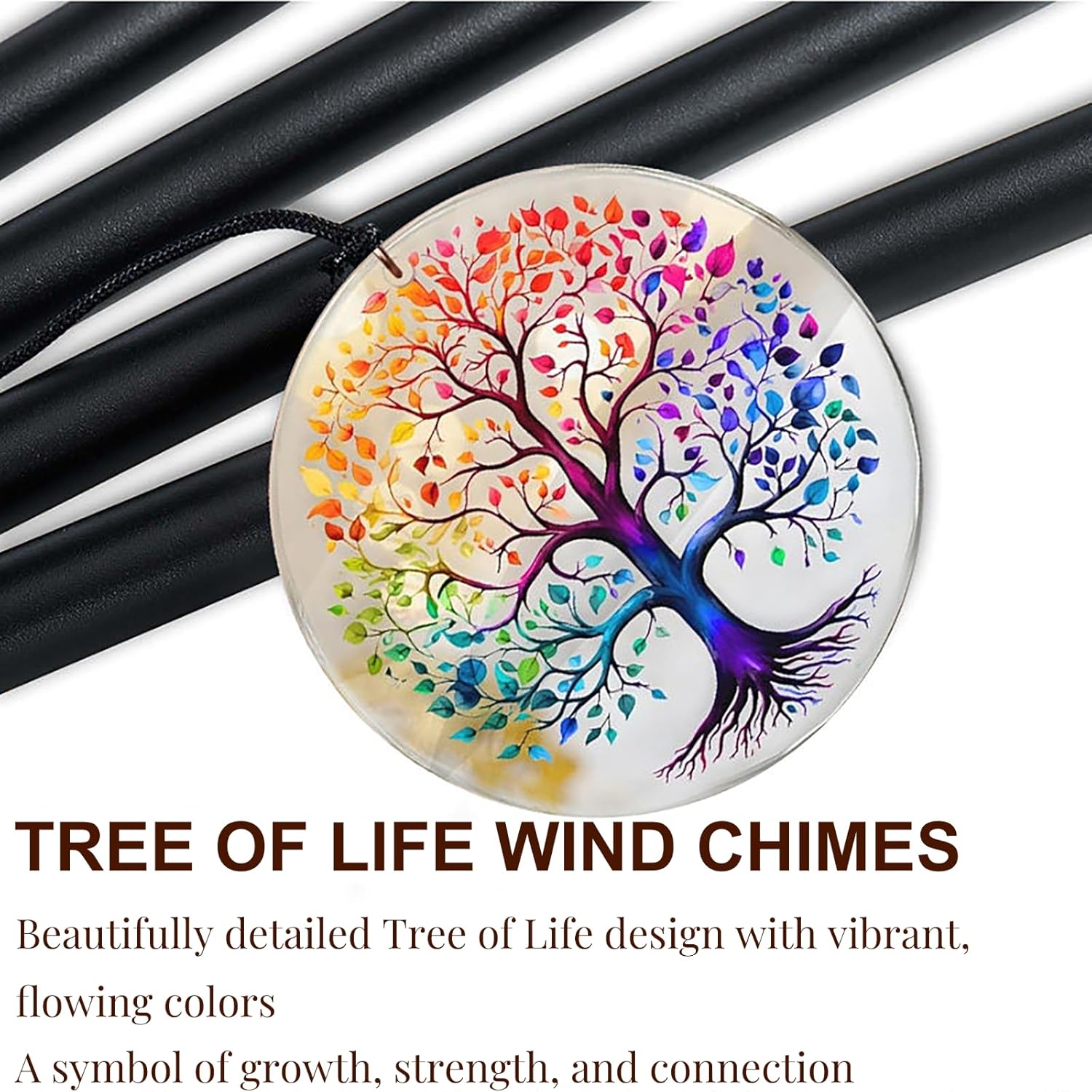 Tree of Life Wind Chimes for Outside, Deep Tone Outdoor Wind Chime with Colorful Wind Catcher, 6 Aluminum Tubes, Garden Porch Patio Decor, Memorial & Birthday Gift (34" Tree of Life)