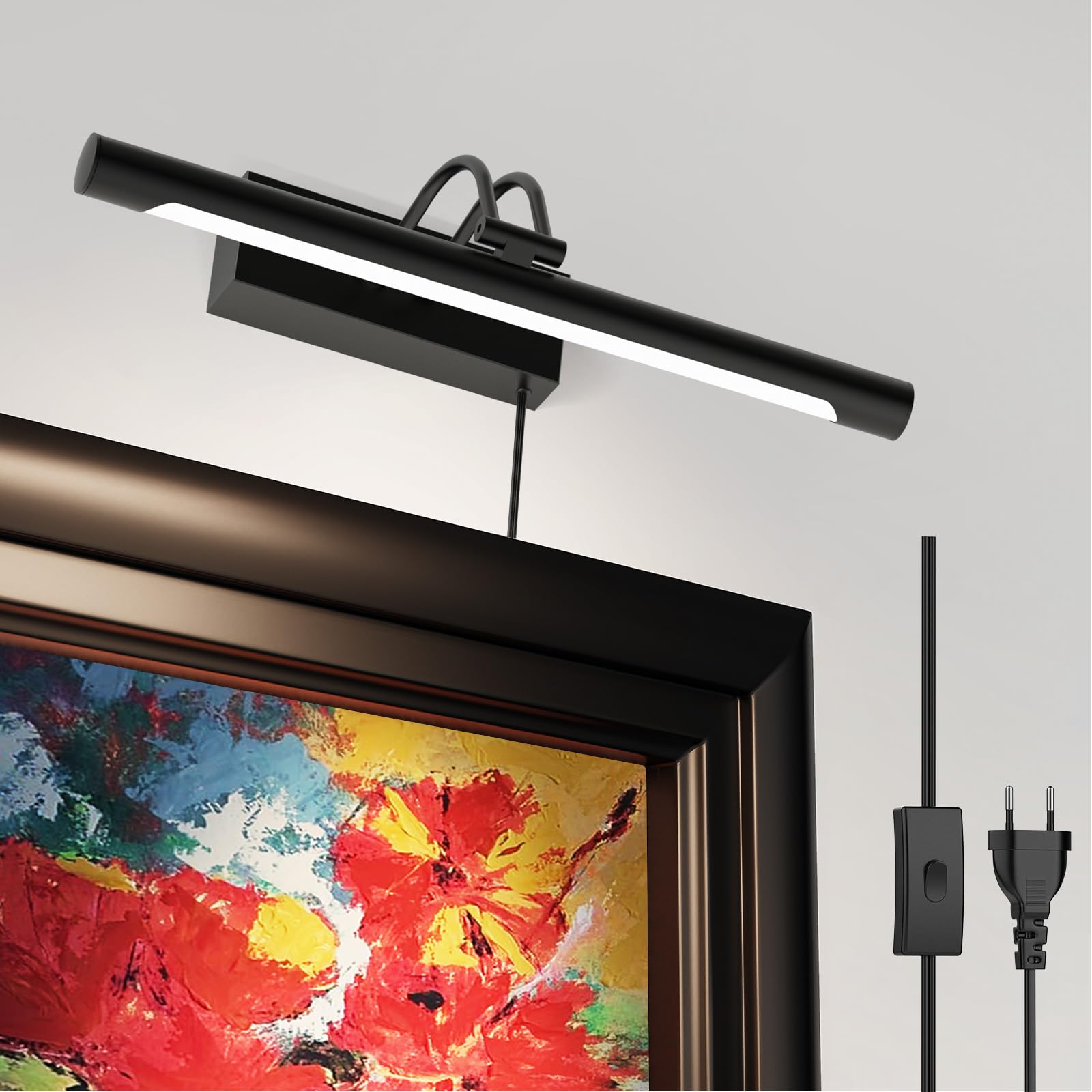 LABOREDUCER Câble d'éclairage pour tableau de 36 cm avec Plug in, 4000 K, éclairage rotatif, éclairage de cadre photo, pour peinture, photo, fléchettes, miroir, noir