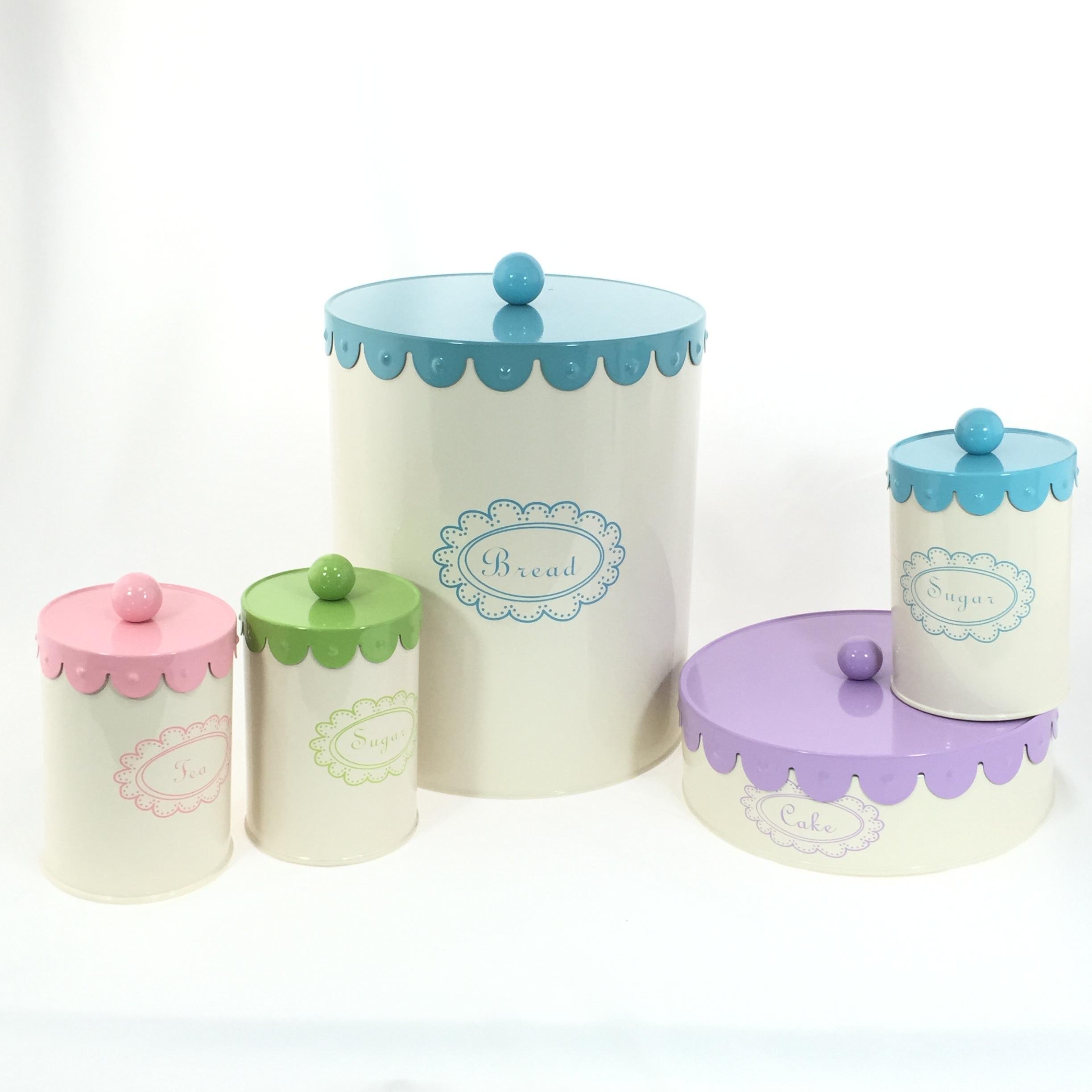 5 Piece Set Containers, Bread Box, Cake, Coffee, Tea & Sugar Canisters - Cream Complete Kitchen Organizer