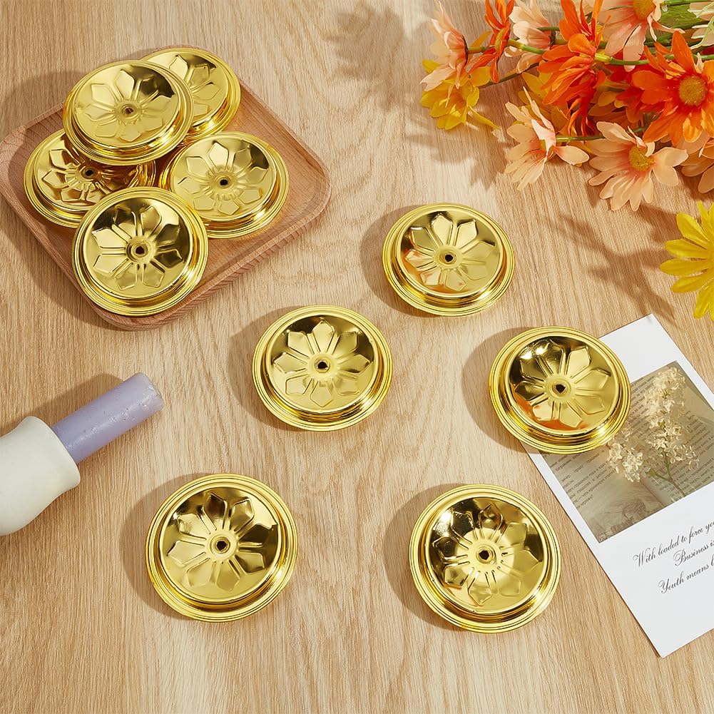 WEBEEDY 10 Pcs Gold Oil Lamp Floating Wick Holder Aluminum Lotus Floating Wick Discs for Oil Candles Lamp Stand for Home Decor Ceremonies Temple Use Wedding Decoration, 2.75 Inch Diameter