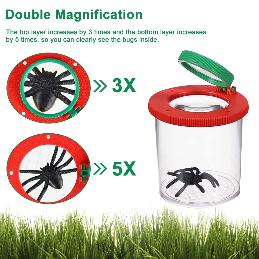 LUFEIS Barattolo per Insetti per Bambini, Educational Toys Barattolo Osserva Insetti, 4 Pezzi Lenti d'Ingrandimento con Pinzette in Plastica, Contenitore per Lente, per Piccoli Animali