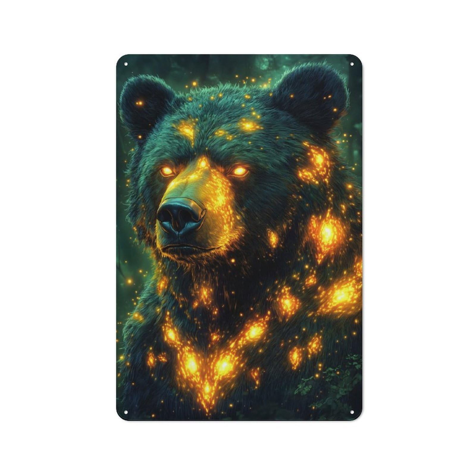 Junmoney Fiery Bear In Forest Classic Metal Wall Decor 30X20cm, Decorative Metal Sign For Workspace, Cafe, Shop Or Desk Area