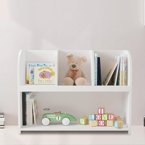 Miniatura 7 de Estantería para niños, estante de libros de 3 niveles, organizador de juguetes para habitación de niños, guardería, sala de juegos, dormitorio