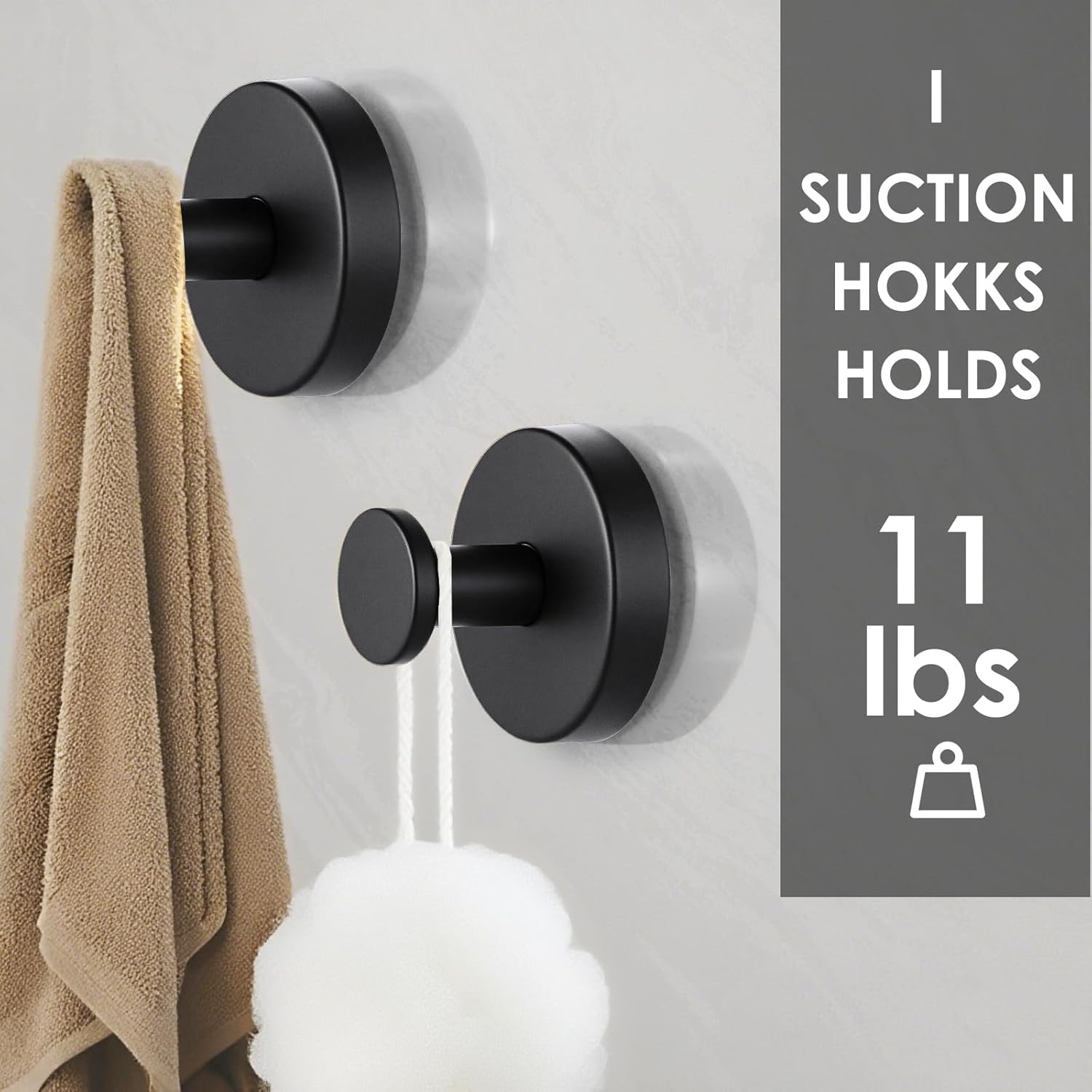 Suction Cup Hooks:Metal Hanger,for Galss Window Door & Tile Wall,Shower Bathroom Towel Holder Hanging Hook, 4Pack (Black)