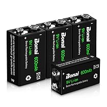 BONAI 9V Batteria Ricaricabile 600mAh Lithium Pre-caricate Pile Ricaricabili 9V da 1200 cicli Senza l’Effetto della Memoria Anche è Auto-Scarica Bassa Confezione da 4 Pezzi