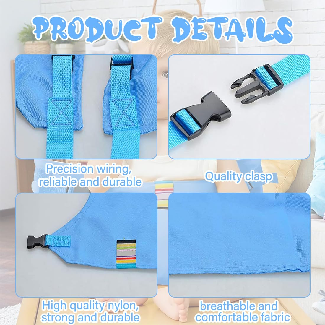 PYRUVAE Harnais De Voyage Chaise Haute Portable Bébé - Sangle Réglable Sécurité Bleu