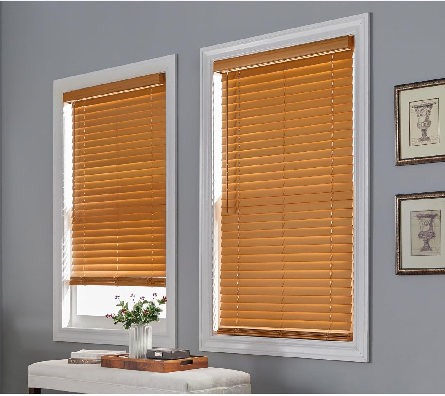 BrylaneHome 2" Faux Wood Cordless Blinds - 43" W 64" L, Oak