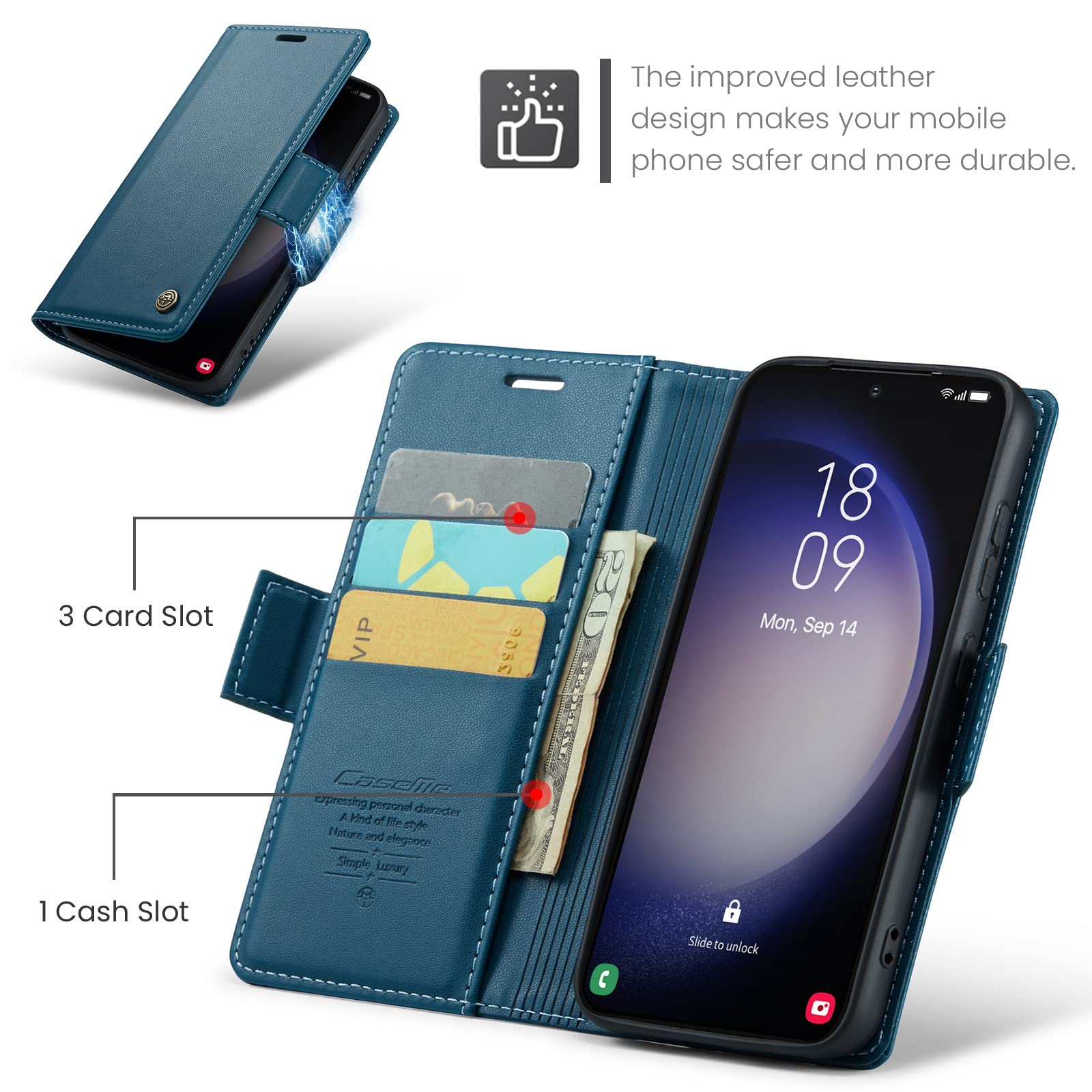 Samsung Galaxy S23+ Plus 5G Wallet Case with [RFID Blocking] Card Holder Magnetic Kickstand,Leather Flip Protective Case Wallet for Samsung Galaxy S23+ Plus 5G 6.6 Inch -Blue