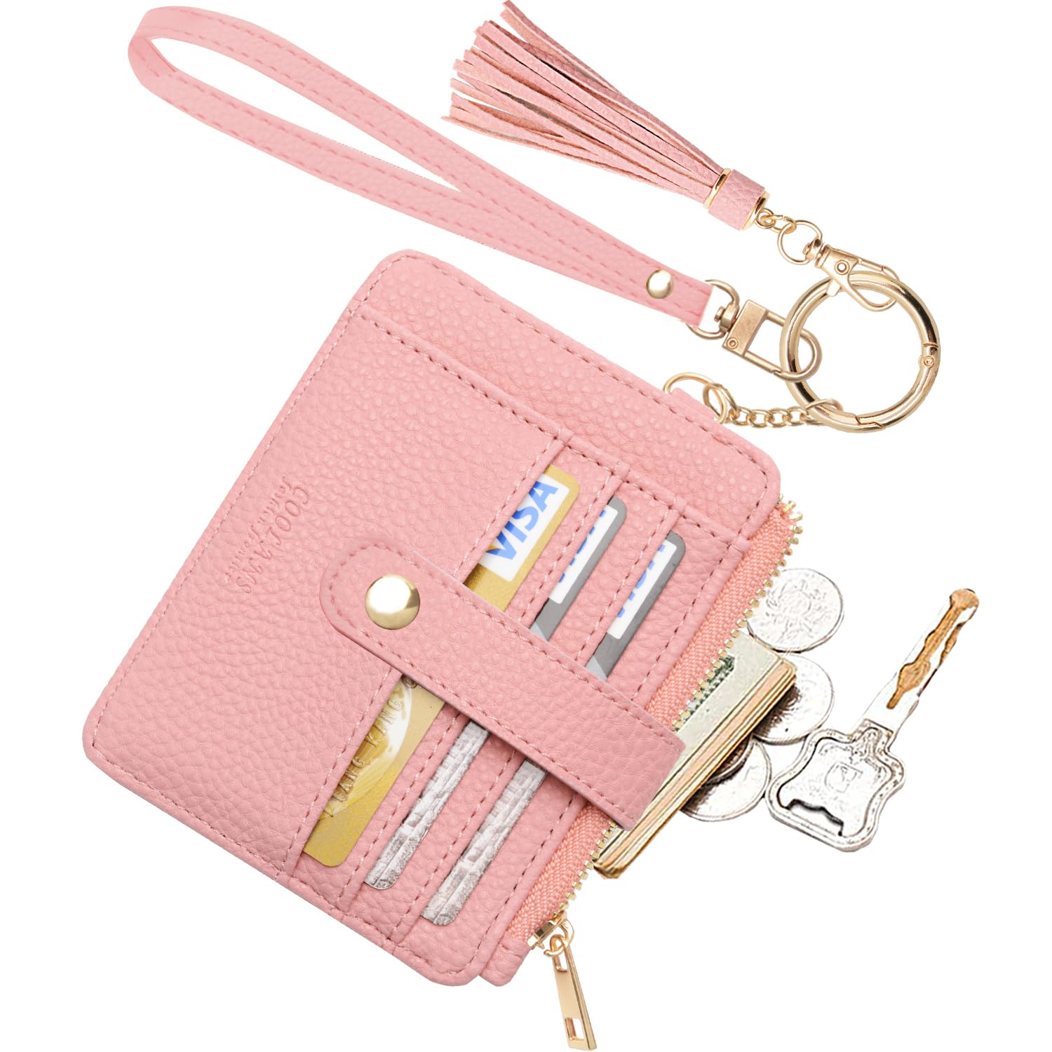 COOLANS Silicone Bracelet Wristlet Wallet Credit Card Holder RFID ID Window Key Ring Tassel Slim Wallet Women Keychain Purse
