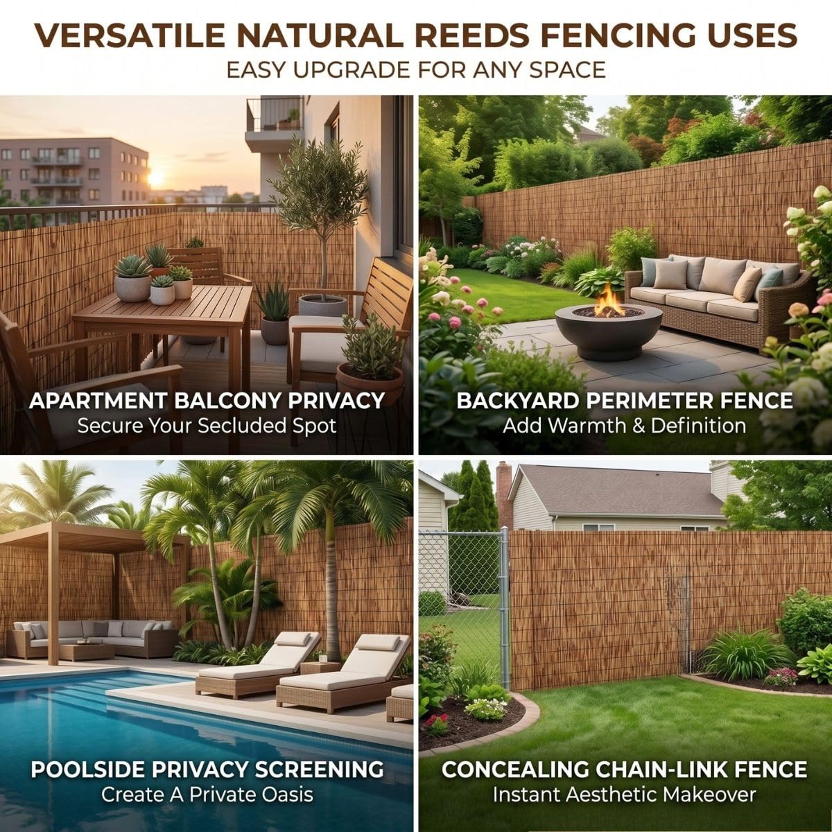 Arella in Canna Cannette Naturale per Recinzione Giardino Esterno 100/120/130/150/160/180 cm Canniccio Ombreggiante Bambu con Fascette per Balcone Piscina Patio Coperture Privacy(H60xL300cm)