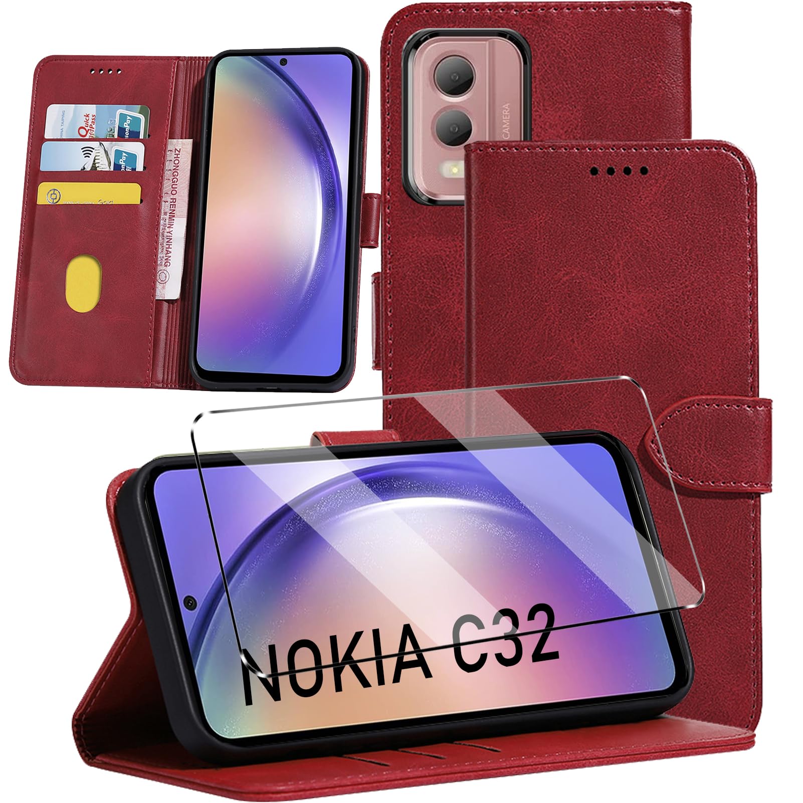 HuiYouMY 2-in-1 Case Compatible with Nokia C32 Leather Phone Case