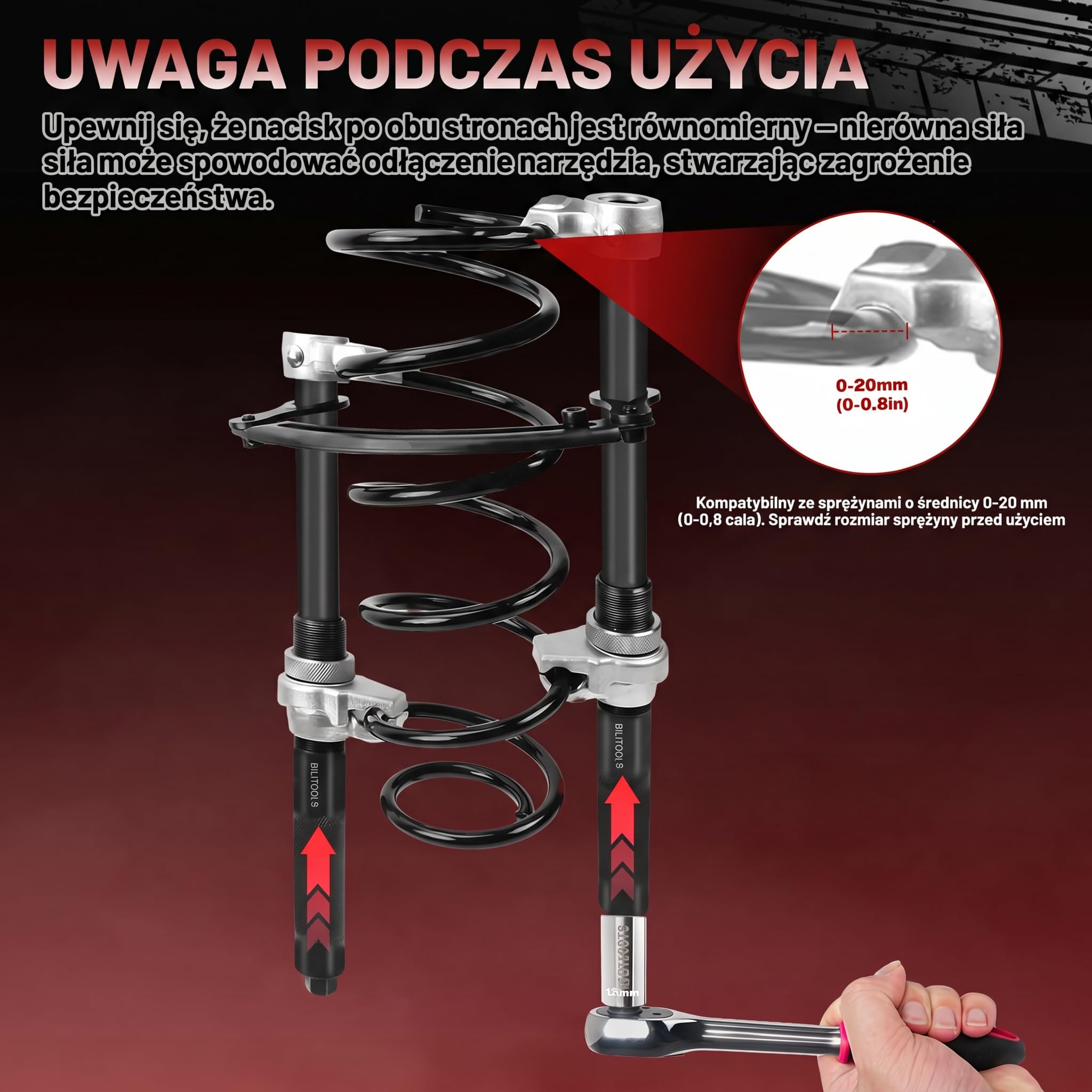 BILITOOLS Ściągacz do sprężyny amortyzatorów | 2-częściowy Wzmocniony Zestaw do Kolumn MacPhersona z Bezpiecznymi Szczękami i Uchwytem | Maks. Obciążenie 1200 kg