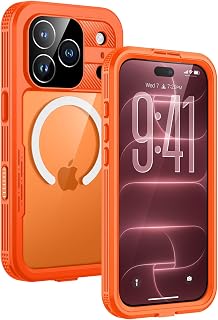 Lanhiem for iPhone 17/18 Pro Max IP68 Magnetic Phone Case, Compatible with Magsafe, Waterproof Dustproof Built-in Screen Protector Heavy Duty Rugged Cover Full Body Case, 6.9 inch, Cosmic Orange