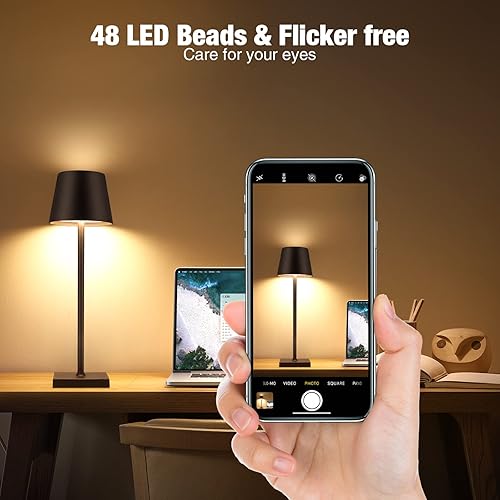 Miniatura 5 de Lámpara de mesa inalámbrica, 5200 mAh, funciona con pilas, lámpara de mesa recargable de atenuación continua de 3.5 W con aleación de aluminio para