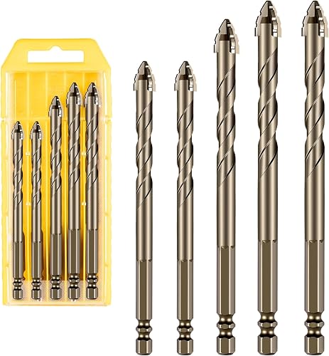 4 Tooth Drill Bit High Strength Eccentric Drill Bit Set for Metal/Wood/Glass/Cement. Four Blade Serrated Eccentric Drill bits, Serrated Drill bit setShort bits,Dry Drills,5 Piece Sizes: 6+6+8+10+12mm