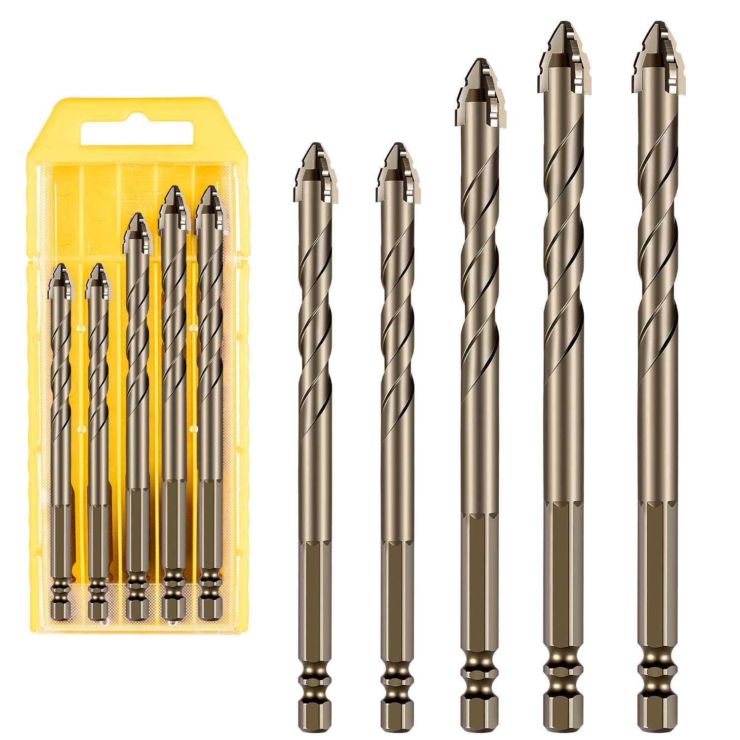 4 Tooth Drill Bit High Strength Eccentric Drill Bit Set for Metal/Wood/Glass/Cement. Four Blade Serrated Eccentric Drill bits, Serrated Drill bit setShort bits,Dry Drills,5 Piece Sizes: 6+6+8+10+12mm