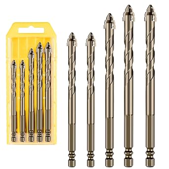 4 Tooth Drill Bit High Strength Eccentric Drill Bit Set for Metal/Wood/Glass/Cement. Four Blade Serrated Eccentric Drill bits, Serrated Drill bit setShort bits,Dry Drills,5 Piece Sizes 6+6+8+10+12mm