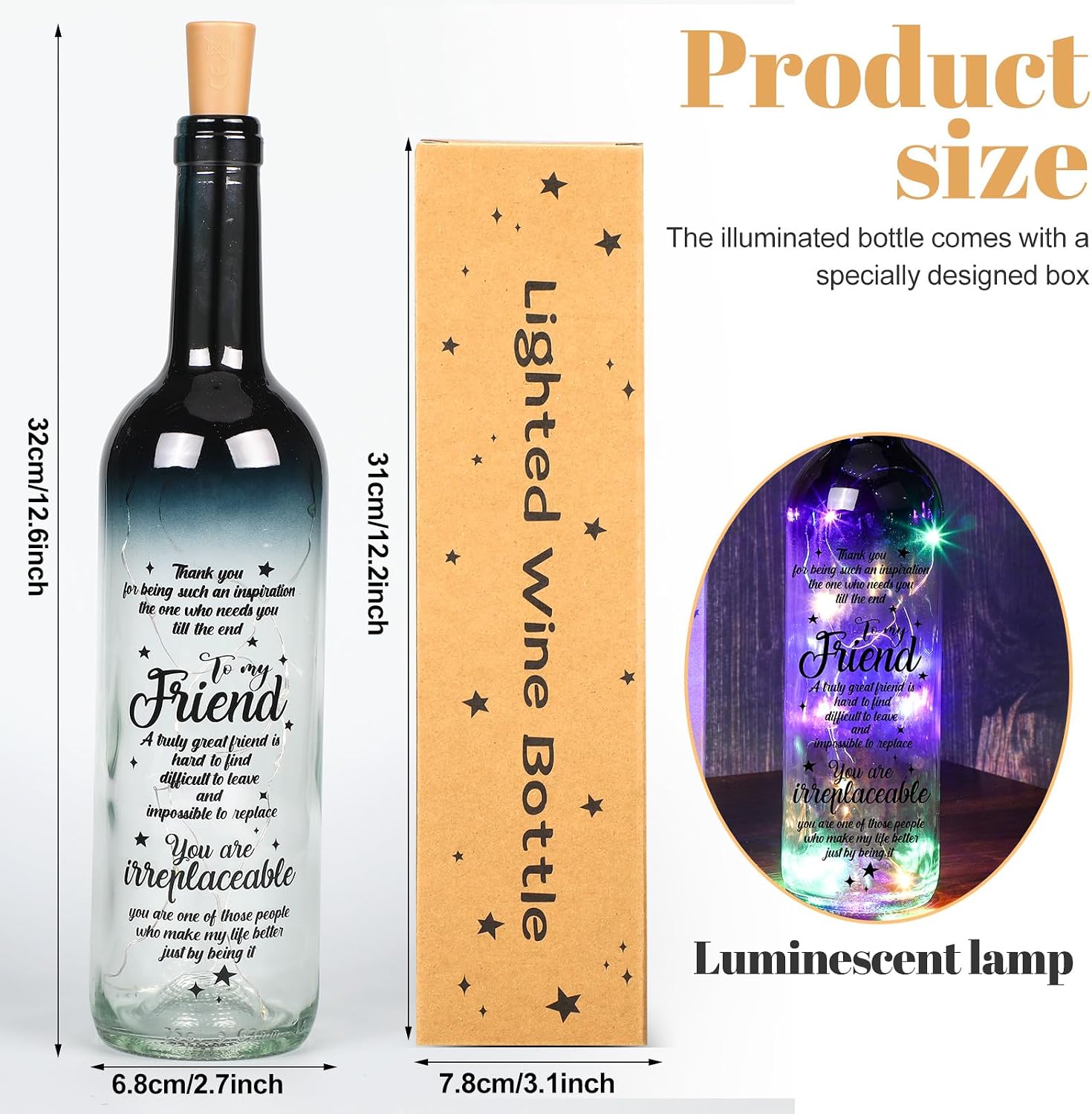 Umigy Best Friendship Gift for Women Wine Bottle with Light Cork for Friend