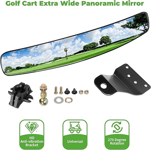 Miniatura 7 de 10L0L Espejo retrovisor universal para carrito de golf Yamaha EZGO Club Car, 16.5 pulgadas, espejo central convexo panorámico extra ancho con