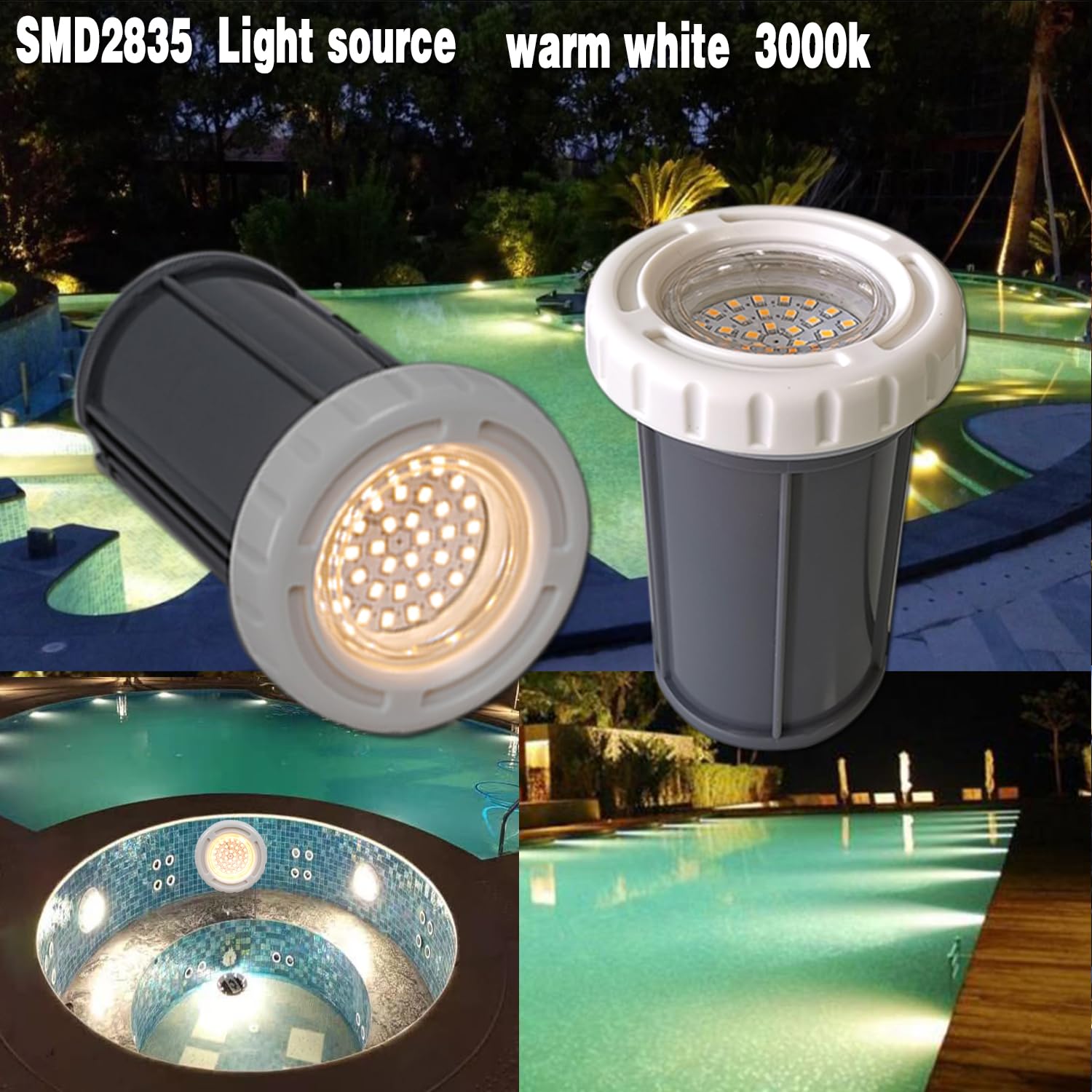 BARCELONA LED LED Poolleuchte 3W AC12V IP68 Unterwasserleuchte Ø94mm Warmweiß 3000K SMD2835 LED Poollicht Aufbaumontage für Pool, Jacuzzi, Spa, Brunnen, Teich, Wasserdekoration