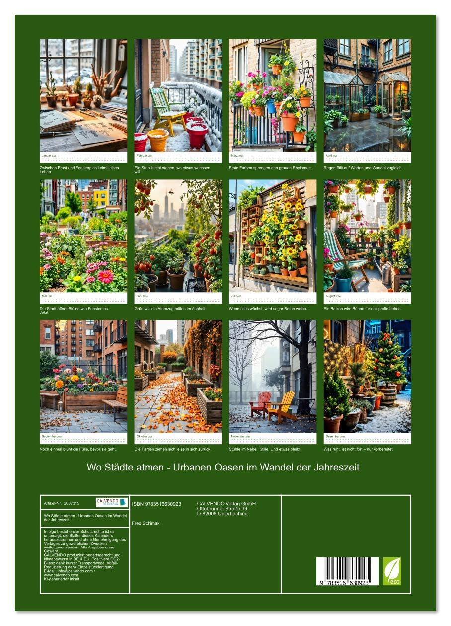 Wo Städte atmen - Urbanen Oasen im Wandel der Jahreszeit (hochwertiger Premium Wandkalender 2026 DIN A2 hoch), Kunstdruck in Hochglanz: Ein ... für Freunde des Stadtgrüns (CALVENDO Natur)