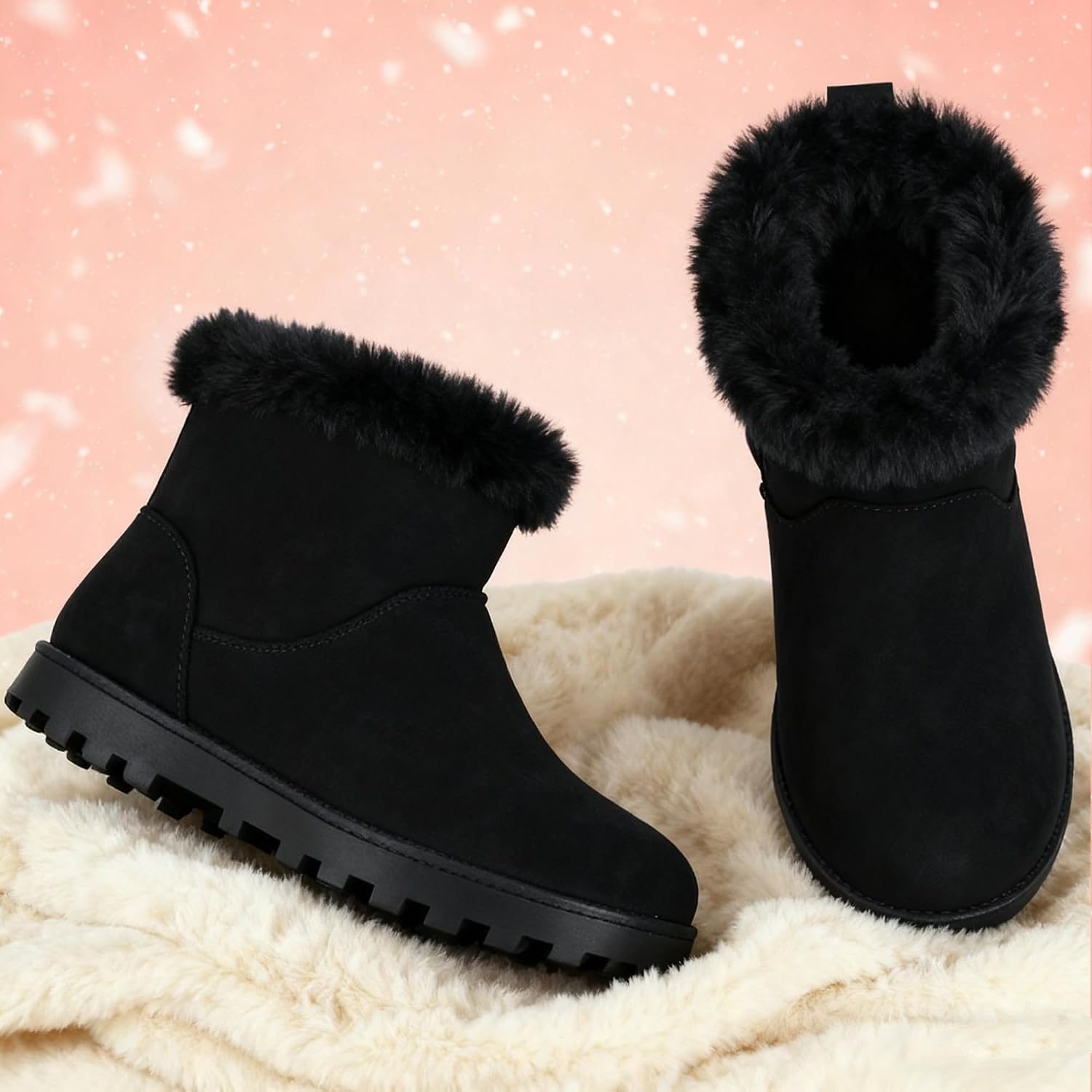 festooning Girls Boots Faux Fur Lined Non-Slip Zip Boots for Toddler Little Big Kids