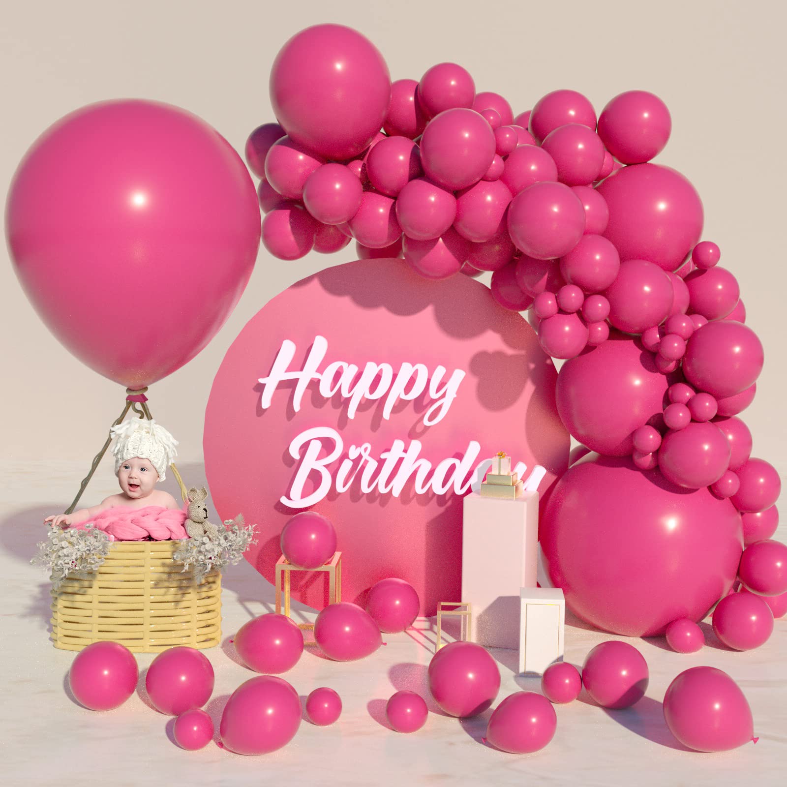Styirl Hot Pink Balloons Arch Kit - 110 pcs 36/18/12/10/5 inch Party Latex Ballons As Birthday Balloons/Merry Chritmas Balloons/Graduation Balloons/Gender Reveal Balloons for Birthday/Baby Shower