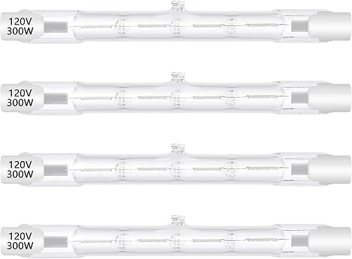Paquete de 4 bombillas halógenas regulables de 300 W, 4.646 in, 4.7 pulgadas T3 RSC, blanco cálido, 3000 lúmenes