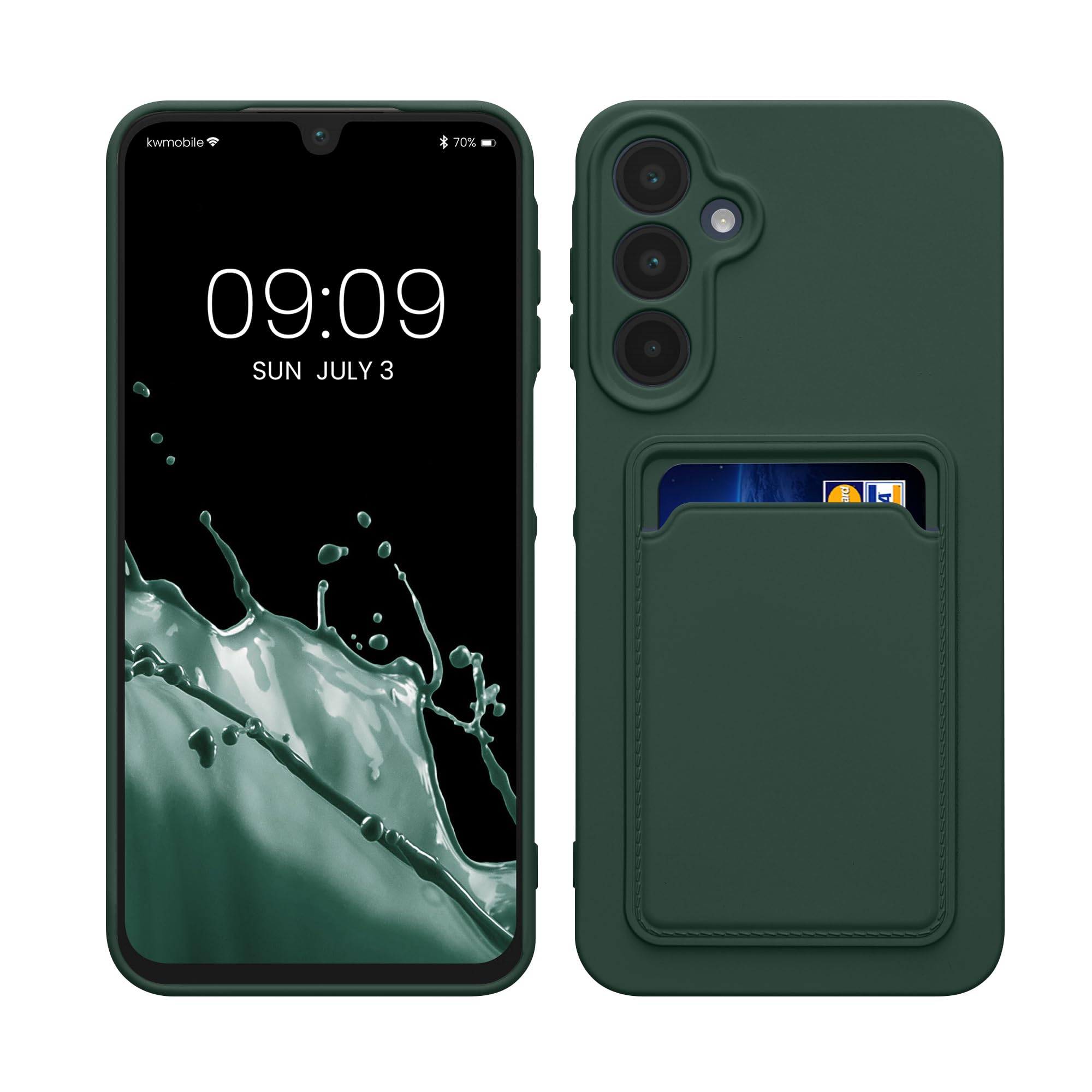 kwmobile Case Compatible with Samsung Galaxy A16 5G Case - TPU Phone Cover with Credit Card Holder - Dark Green